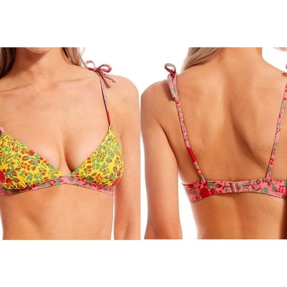 Roberta Roller Rabbit Rhody Mixed Floral Tie Shoulder Bralette Bikini Top Medium - Picture 3 of 8